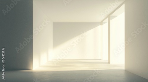 Sunlit minimalist empty room interior.