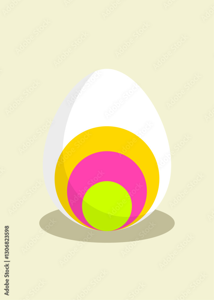 Elemento decorativo de Pascua. Huevo de Pascua con círculos concéntricos con diversos colores y sombra
