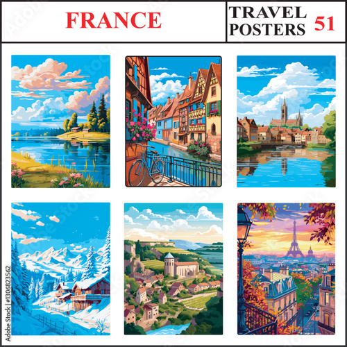 France Lake Paladru Colmar Amiens Travel Poster Wall Art Print Collection Set Part 51