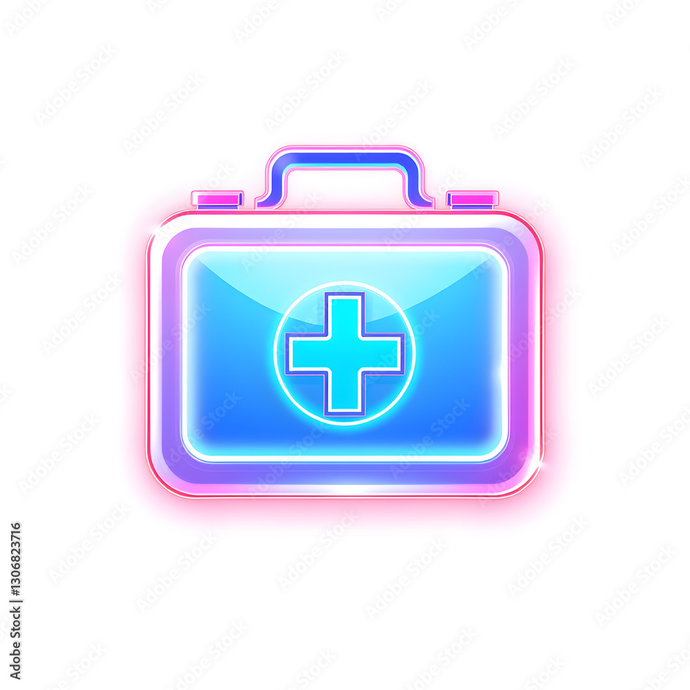 First aid kit holographic 3D icon. neon symbol vector illustration isolated on white background. Generative AI First aid kit holographic 3D icon. neon symbol vector illustration isolated on white background. Generative AI