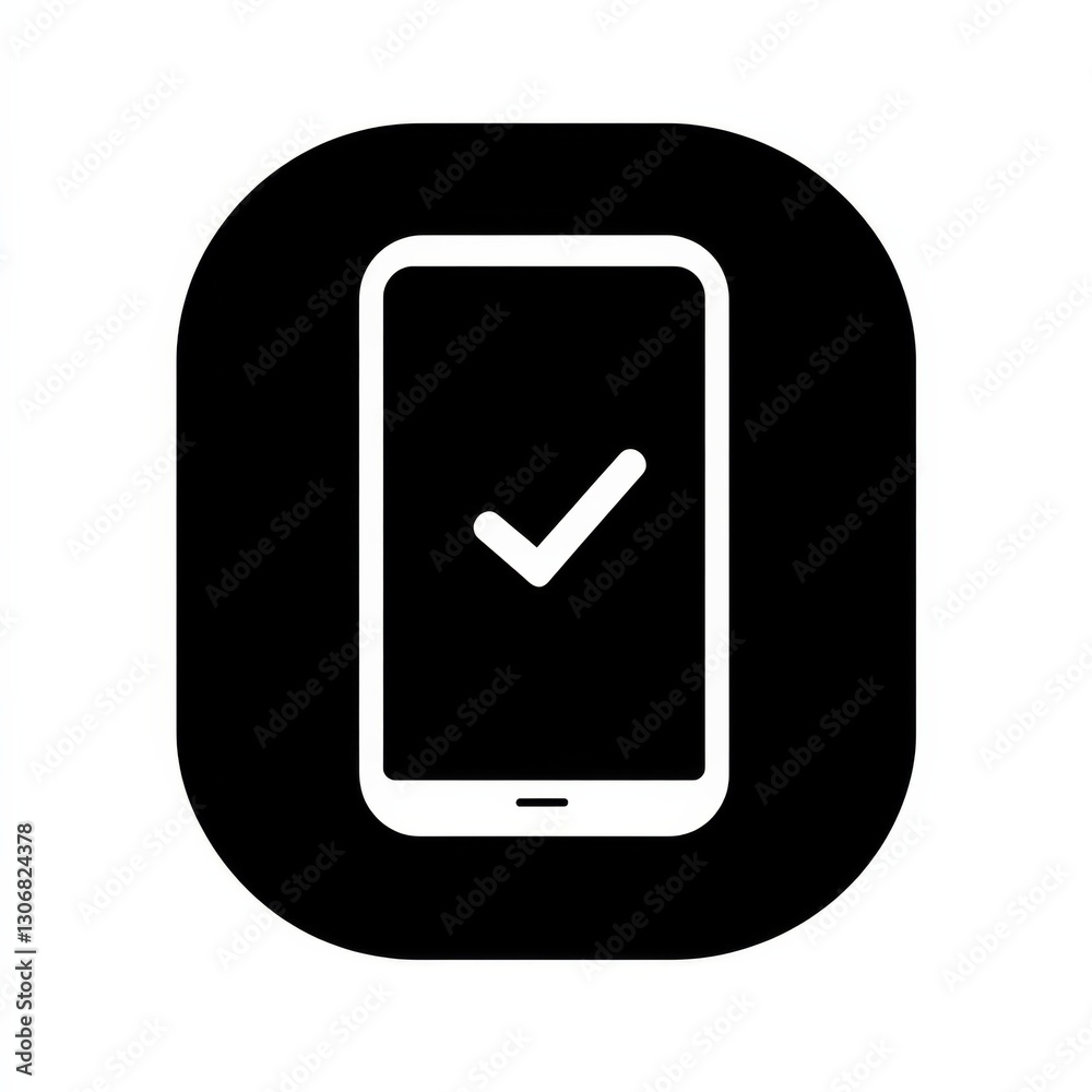 Smartphone with Check Mark Icon on Screen in Black and White Design for Digital Security Smartphone with Check Mark Icon on Screen in Black and White Design for Digital Security