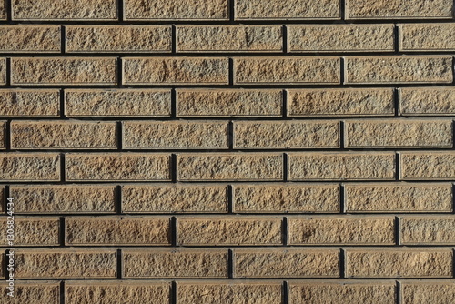 Fototapeta Naklejka Na Ścianę i Meble -  Texture of sand brown split face brick veneer wall with stretcher bond