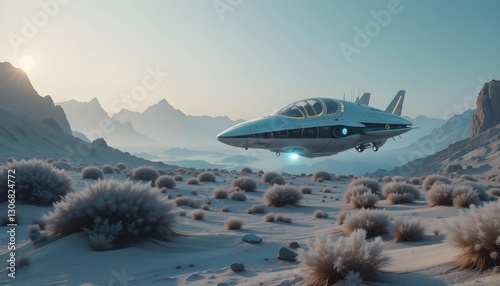 Wallpaper Mural Dreamy Sci-Fi Alien Planet Landscape with Futuristic Spaceship Torontodigital.ca