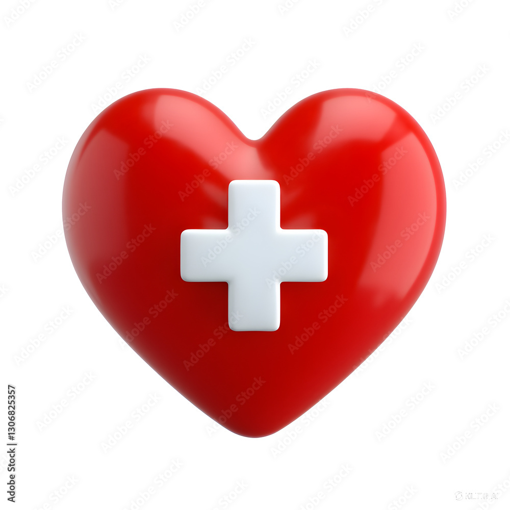 Caring Heart: A vibrant red heart with a prominent white cross, symbolizing health, wellness, and medical care. The image embodies vitality and well-being Caring Heart: A vibrant red heart with a prominent white cross, symbolizing health, wellness, and medical care. The image embodies vitality and well-being
