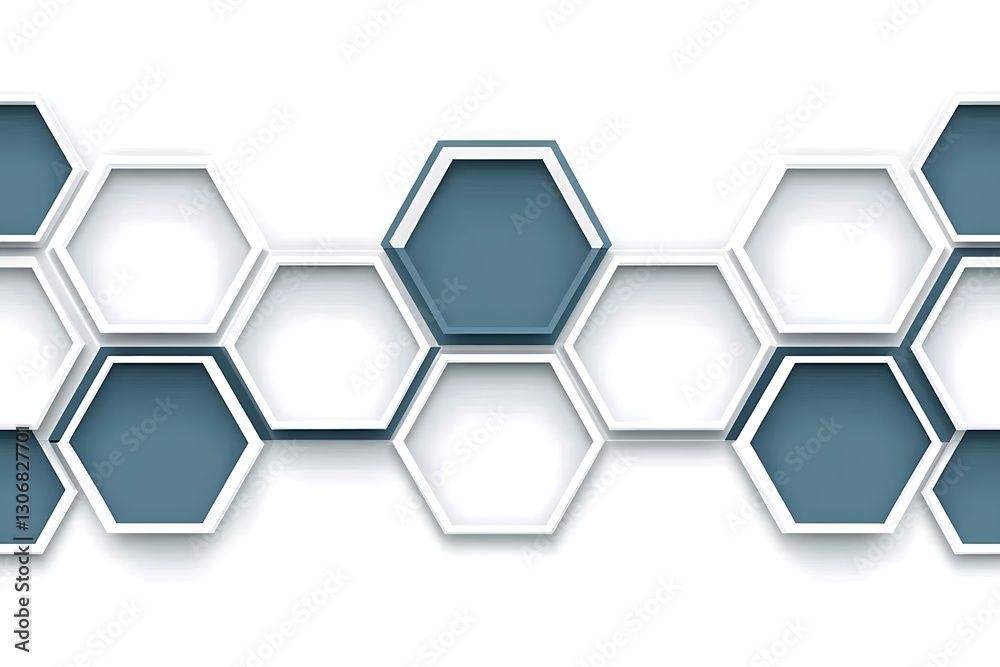 Geometric honeycomb structure with blue accents seamless pattern design
