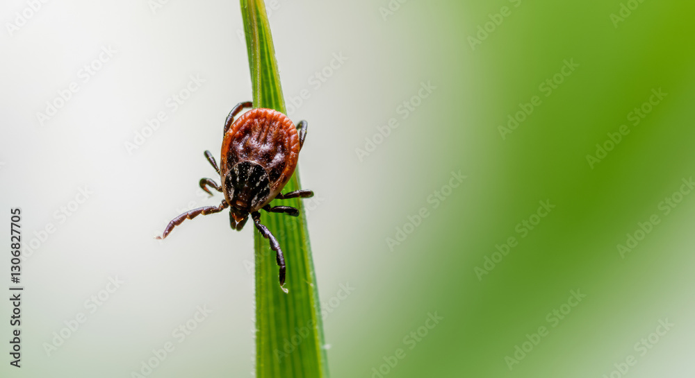 Naklejka premium bloodsucking tick on grass close-up shot