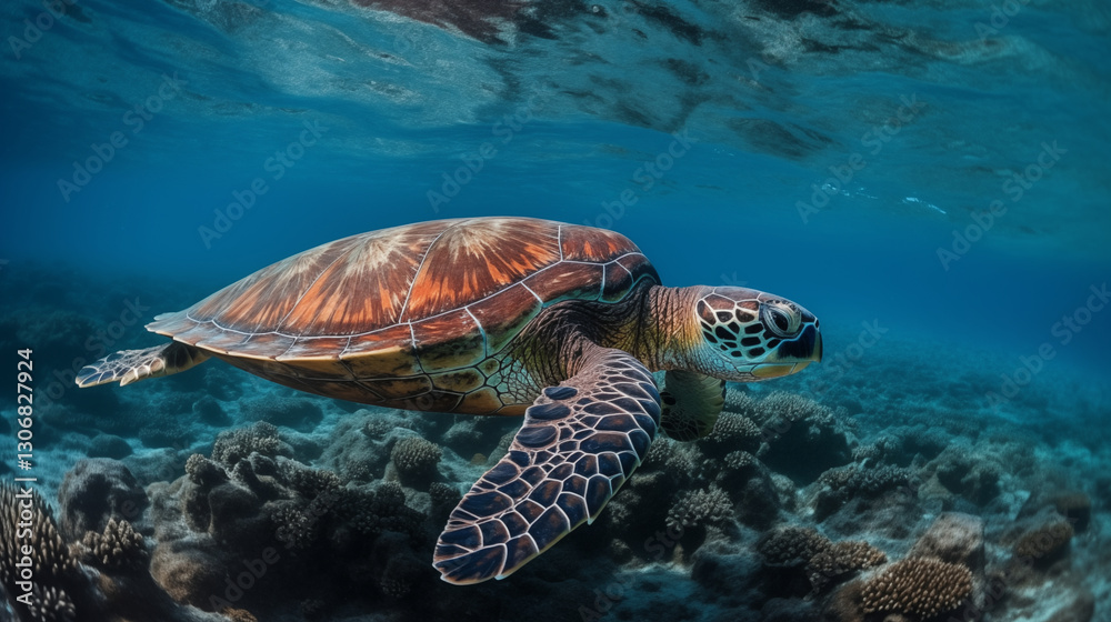 Fototapeta premium Sea Turtle Swimming Underwater