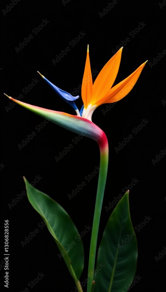 Obraz premium Fine art photograph of strelitzia flowers against black background, black background, elegant, photography