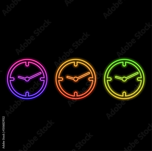 Classic clock icon perfect for timekeeping and daily schedules. neon style.