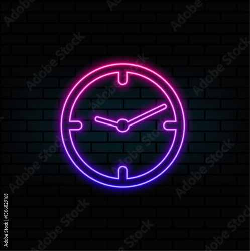 Clock icon showing timekeeping and schedules, neon style. suitable for business, productivity, and time management projects