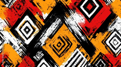Abstract South African pattern with high-detail zigzags and diamonds, reflecting the influence of Zulu craftsmanship in a bold and colorful textile print