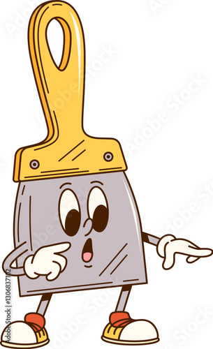 Groovy putty knife cartoon character for repair, construction and DIY tool, vector personage. Groovy putty knife or spackle scraper spatula with freaky silly face and funny smile for tool character