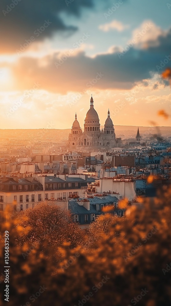 Obraz premium Parisian Sunset View of Sacr?-C?ur Basilica