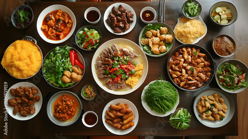 Wallpaper Mural Overhead shot of a table laden with an assortment of diverse and delicious Asian cuisine dishes. Torontodigital.ca