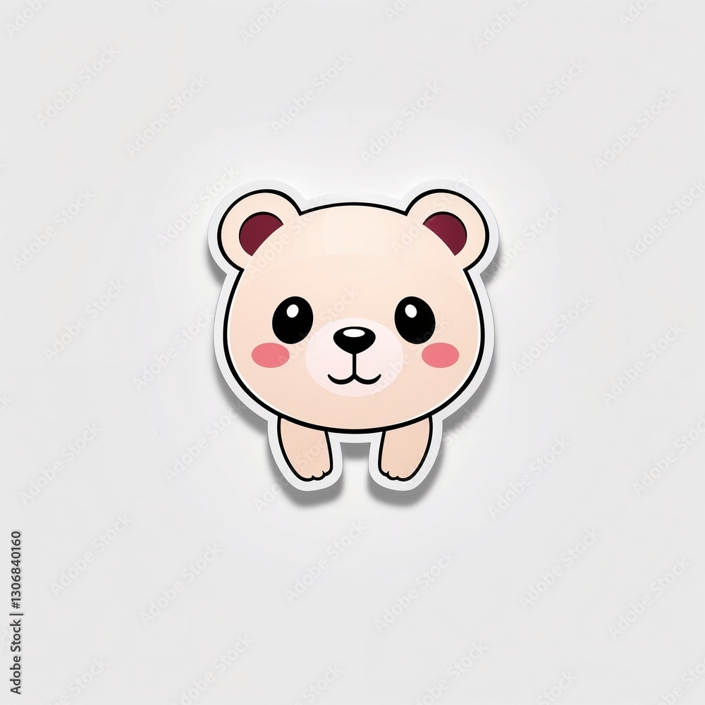 Fototapeta premium Adorable Cartoon Bear: A cute cartoon bear with a friendly expression, big black eyes, and a soft, inviting color palette