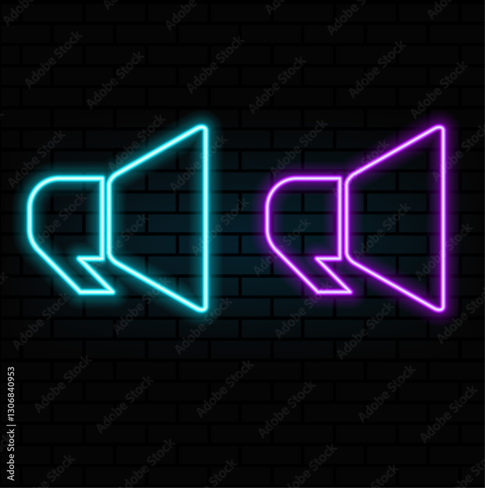 Neon loudspeaker icon. Glowing neon speaker sign, outline megaphone pictogram in vivid colors. Online marketing, promotion in social media, public propaganda. Vector icon set, sign, graphic symbol.5 Neon loudspeaker icon. Glowing neon speaker sign, outline megaphone pictogram in vivid colors. Online marketing, promotion in social media, public propaganda. Vector icon set, sign, graphic symbol.5