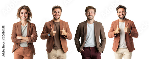 Set of man and women with arms crossed and showing thumbs up  isolated on white