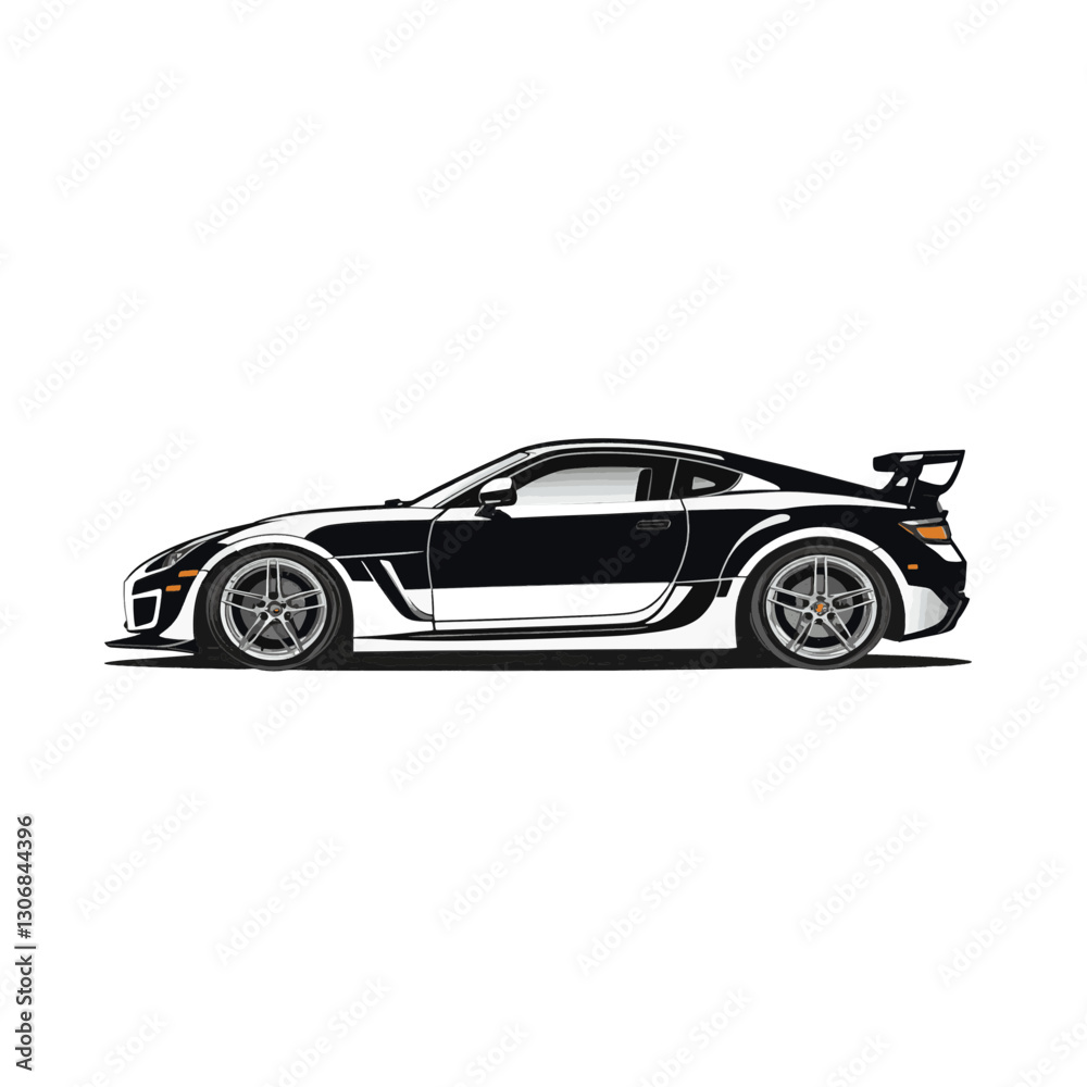 Grayscale illustration Clip Art of a High-speed racing car showcasing sleek design and aerodynamic features from an aerial perspective during the competition Grayscale illustration Clip Art of a High-speed racing car showcasing sleek design and aerodynamic features from an aerial perspective during the competition