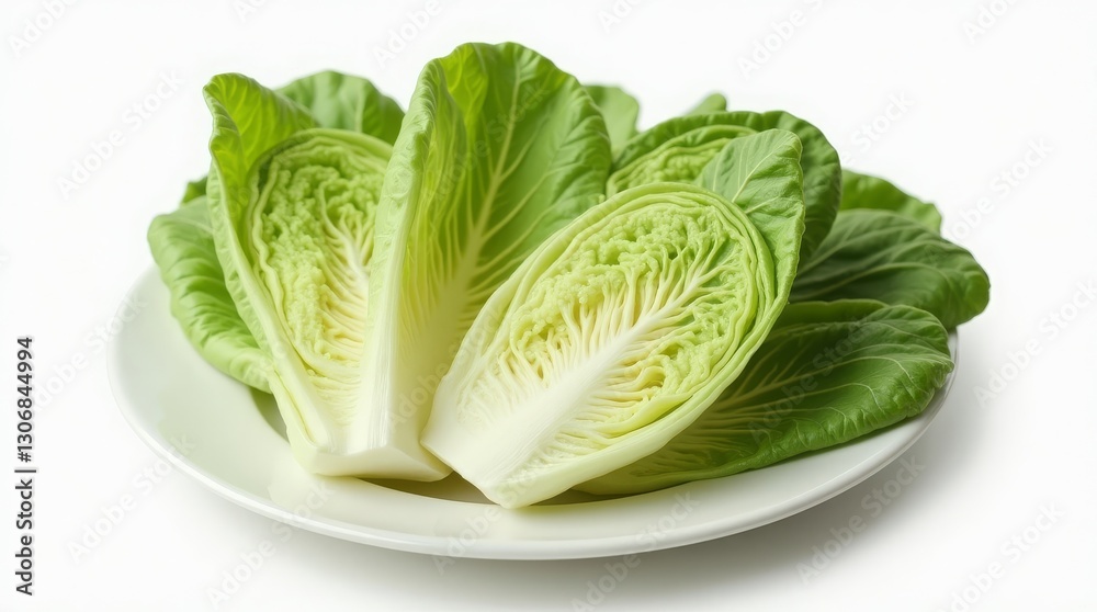 Single lettuce leaf on a white plate, isolated Single lettuce leaf on a white plate, isolated