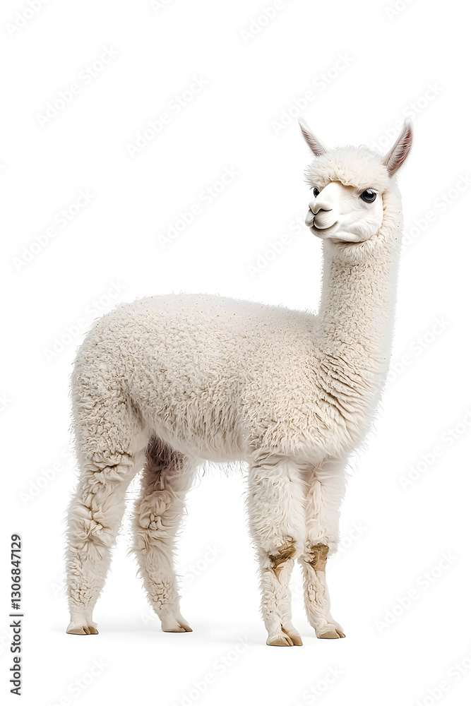 Fototapeta premium An adorable alpaca posing, isolated on white background