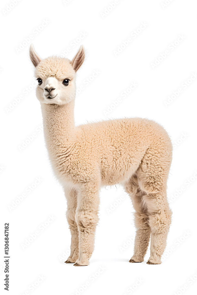 Fototapeta premium An adorable alpaca posing, isolated on white background
