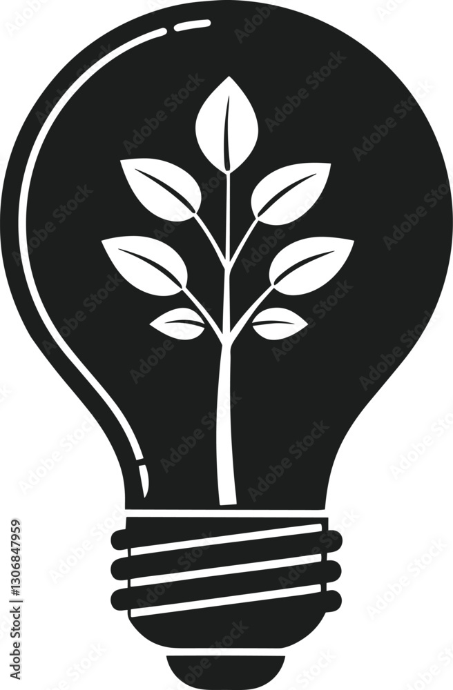 Eco Light Bulb with Plant Inside Silhouette - Symbol of Sustainability and Green Energy Eco Light Bulb with Plant Inside Silhouette - Symbol of Sustainability and Green Energy