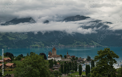 Картината върху платно Spiez Castle, located on the shores of Lake Thun in Switzerland
It is located in