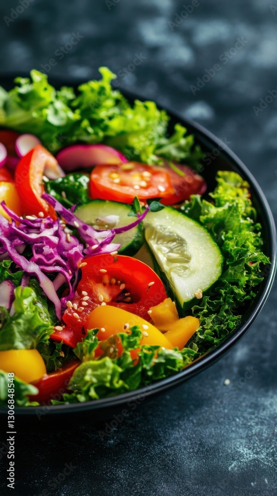 Colorful salad in a bowl made with fresh vegetables and dressings for a healthy meal Colorful salad in a bowl made with fresh vegetables and dressings for a healthy meal