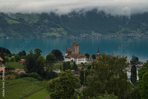 Obraz na płótnie Spiez Castle, located on the shores of Lake Thun in Switzerland
It is located in