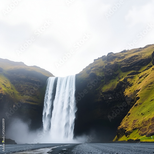 Very famous and dramatic waterfall Skogafoss in Iceland