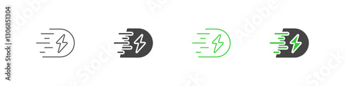 Lightning Bolt Moving Speed Action Vector Icon Set