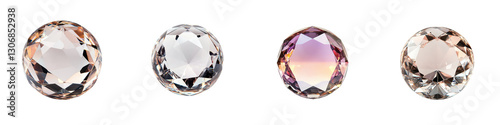 Stunning collection of various cut and polished crystal gemstones reflecting light and showcasing their intricate geometric facet patterns and captivating prismatic effects  These precious photo