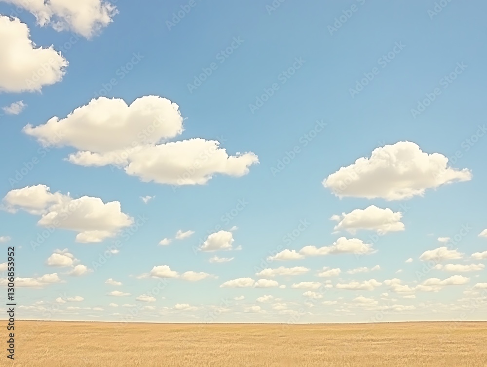 Fototapeta premium Serene golden field under a vast expanse of a light blue cloudy sky