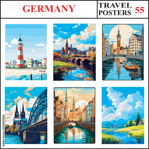 Germany Rostock Trier Hamburg Travel Poster Wall Art Print Collection Set Part 55