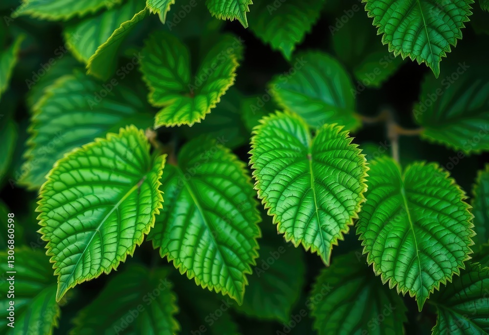 Vibrant green leaves, intricate details, sharp focus, white background,  fresh