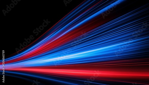 dynamic light trails of blue and red flow smoothly across a black backdrop
