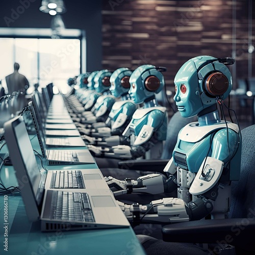 Wallpaper Mural Row of robots in call center working as operators answer Torontodigital.ca