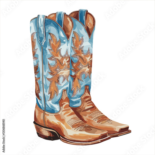 Western Cowboy Boots Watercolor Illustration