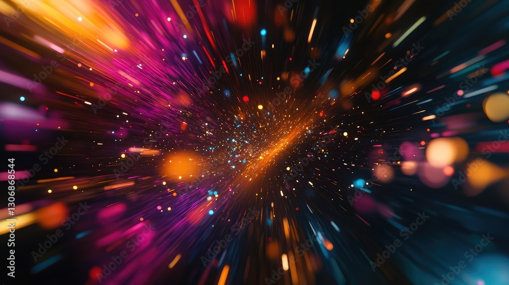 Fototapeta premium A burst of laser beams of varying colors cutting across a dark space, leaving ample room for copy or text overlay.