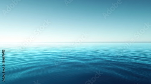 The image is of a calm ocean with a clear blue sky above it