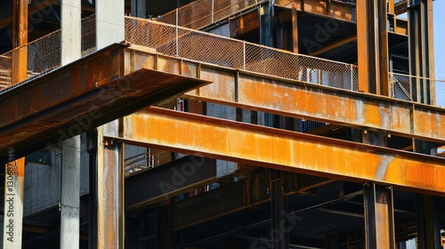 A detailed view of a steel frame being installed on a building site with plenty of open space above for adding copy.