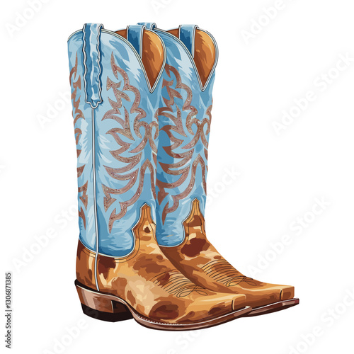 Western Cowboy Boots Watercolor Illustration