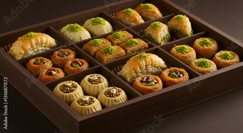 Delicious assortment of assorted middle eastern sweets baklava pistachio on transparent background