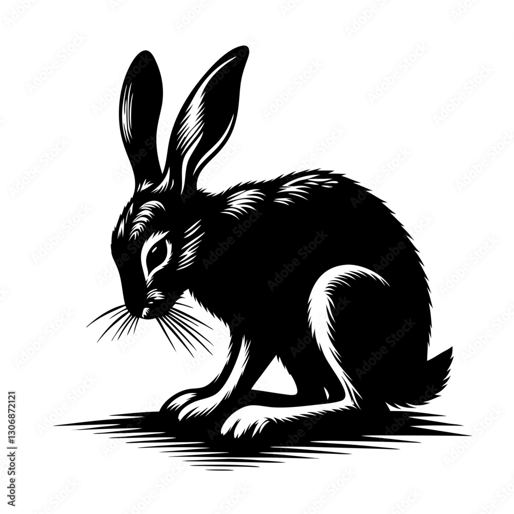 Obraz premium Rabbit sad expression black color vector 