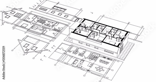 sketch of a residential building 3D animation