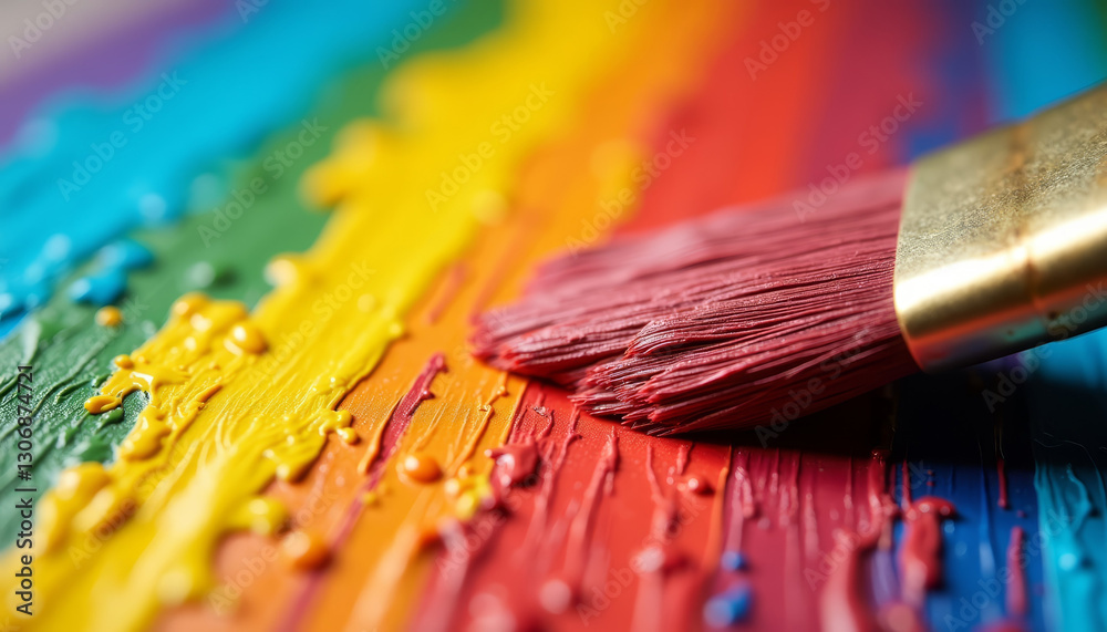Fototapeta premium Bright colors and texture created by brush strokes on a wooden surface in a vibrant artistic setting