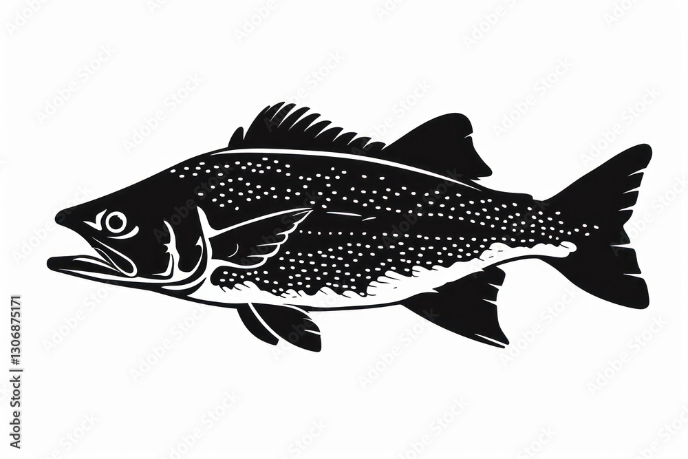 Fototapeta premium Mackerel fish silhouette illustration black white.
