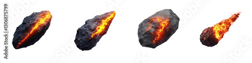 Intense glowing molten lava erupting from the cracks of a fiery meteorite in the depths of cosmic space creating a dramatic and display of natural geological forces and cosmic phenomena