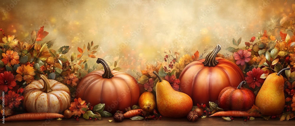 Autumn harvest bounty, fall foliage backdrop Autumn harvest bounty, fall foliage backdrop