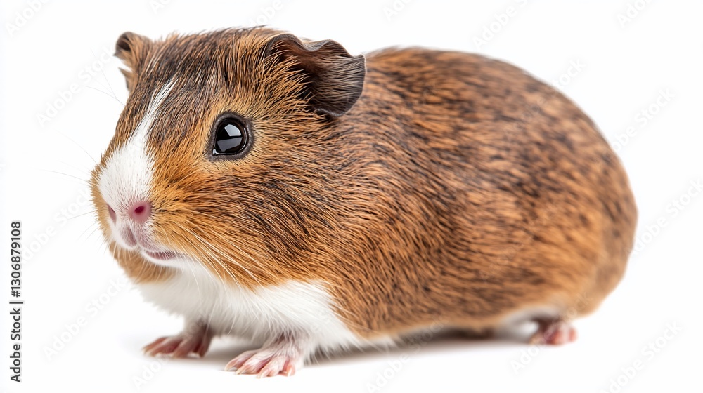Brown guinea pig sits on a white background. Possible pet care or animal study Brown guinea pig sits on a white background. Possible pet care or animal study